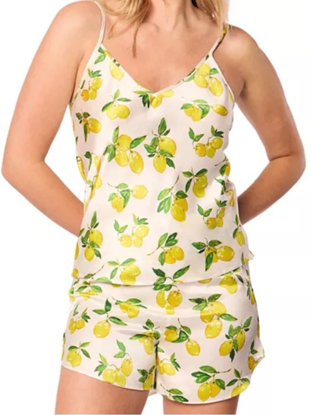 Petite plume
100% silk
Hand wash tin Lemon-Print Cami & Short Pajama Set -